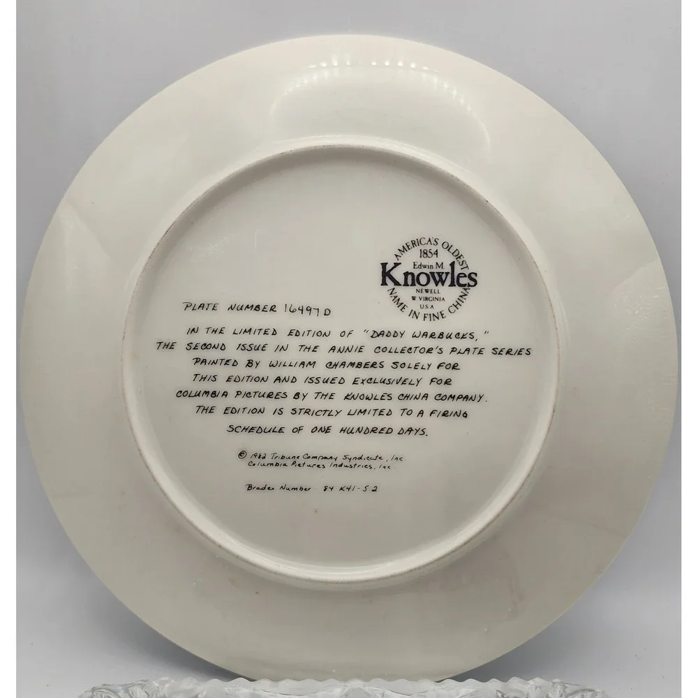 Knowles Daddy Warbucks Annie Collector Plate William Chambers 1982 Limited Ed